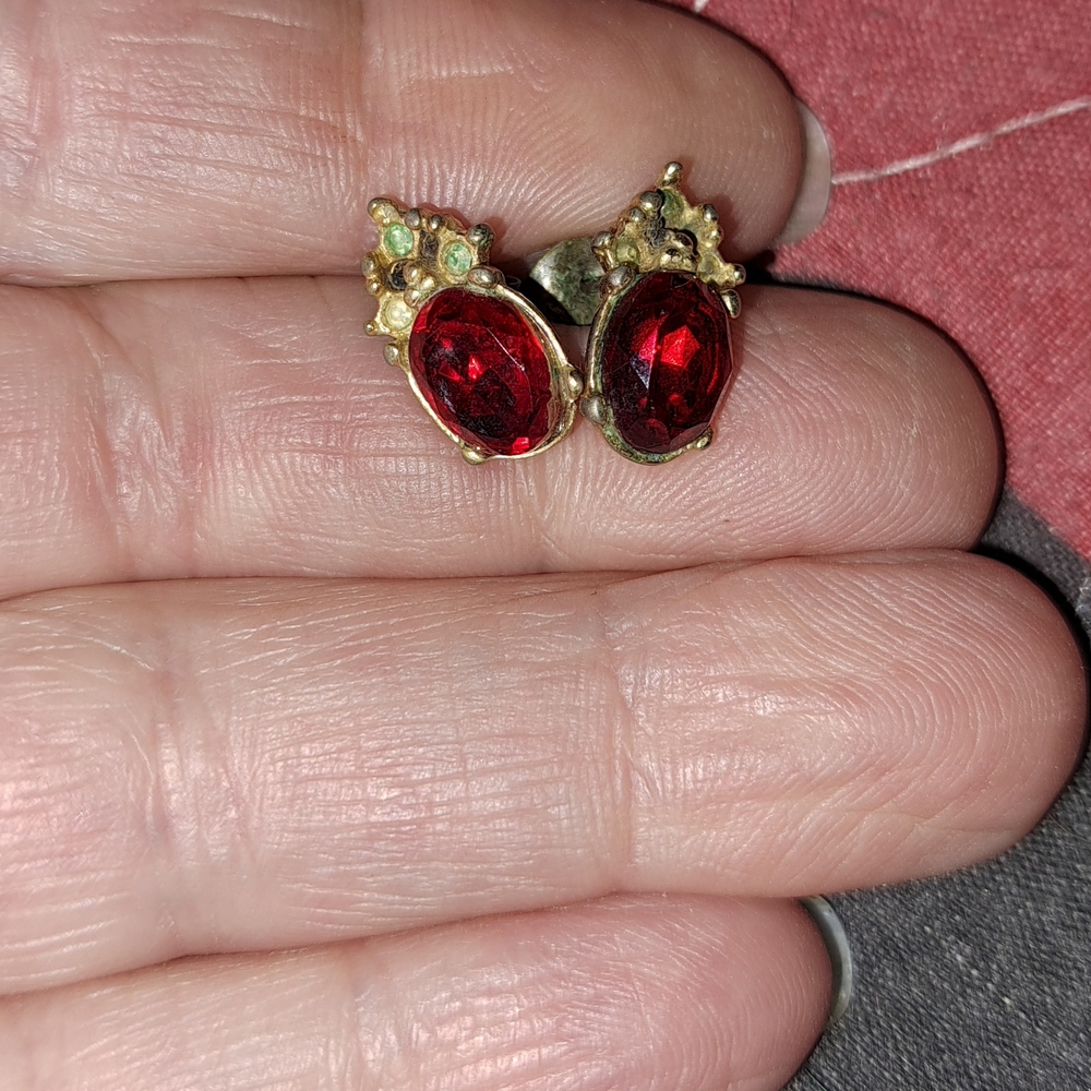 Vintage Red Gemstone Earrings
